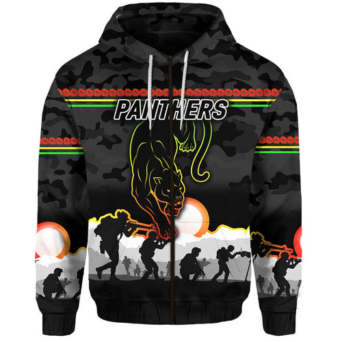 (Custom Personalised) Penrith Panthers ANZAC 2022 Zip Up And Pullover Hoodie Simple Style - Black LT8
