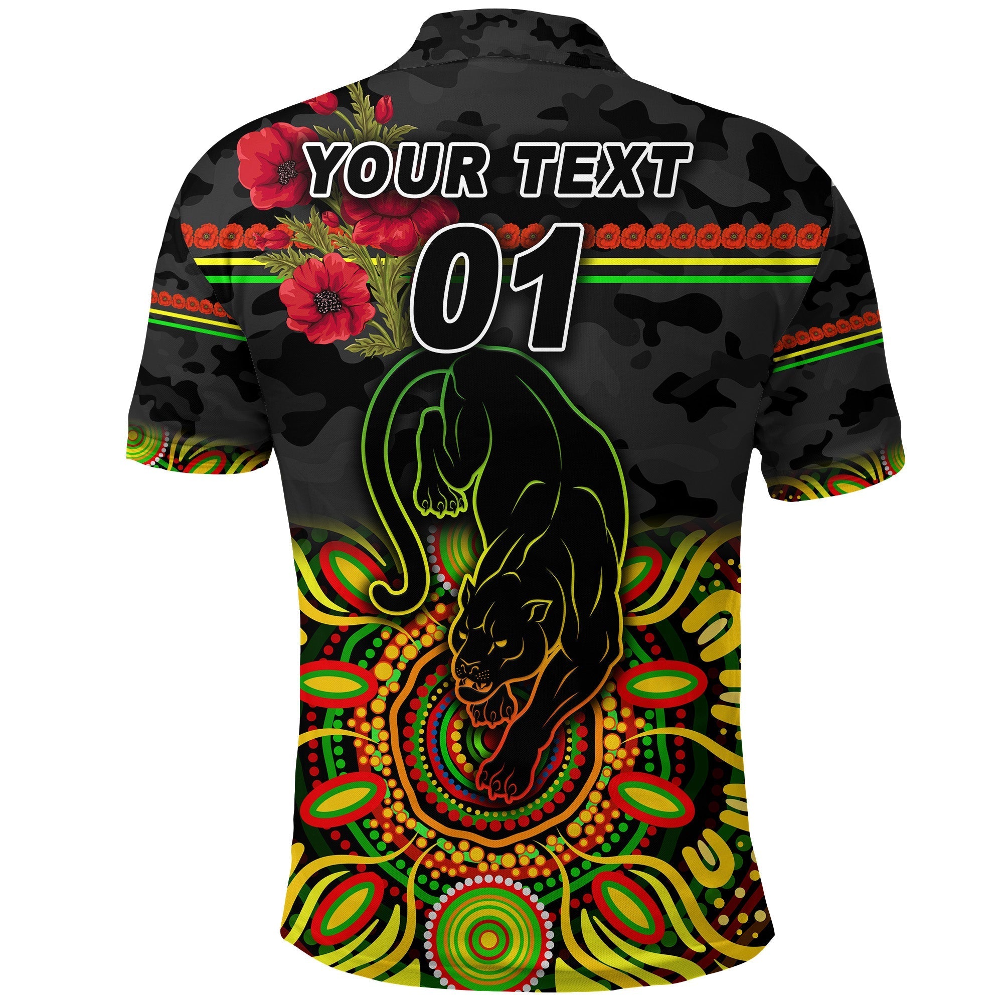 custom-personalised-panthers-anzac-polo-shirt-poppy-flowers-vibes-white