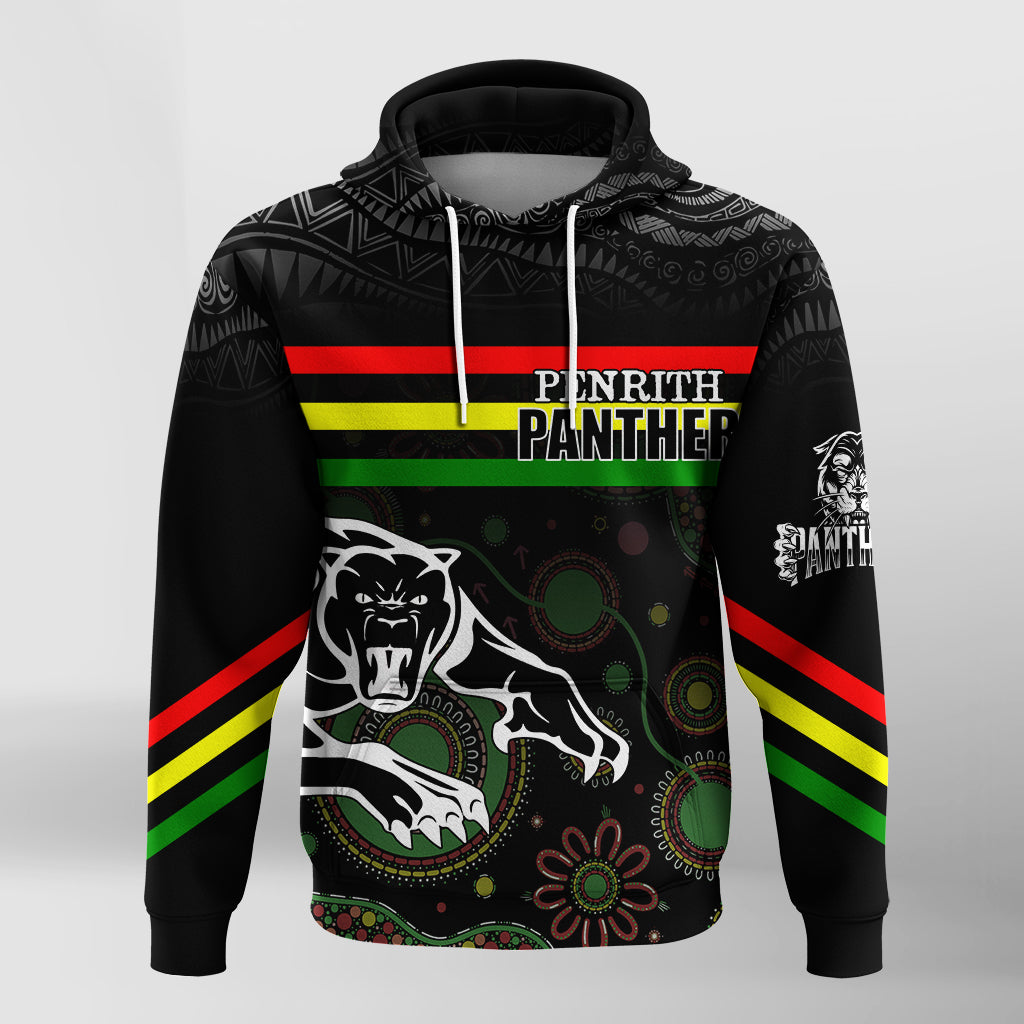 custom-personalised-penrith-black-panther-hoodie-aboriginal-art-with-abstract-pattern