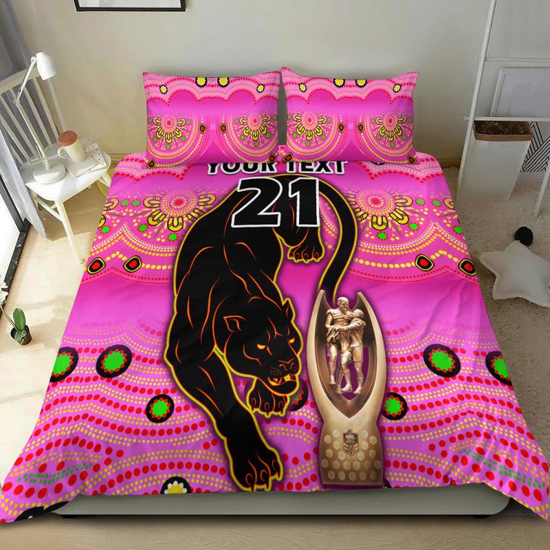 custom-personalised-penrith-panthers-rugby-bedding-set-pink-crouching-panther-premiers-2022