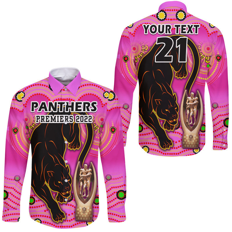 custom-personalised-penrith-panthers-rugby-hawaii-long-sleeve-button-shirt-pink-crouching-panther-premiers-2022