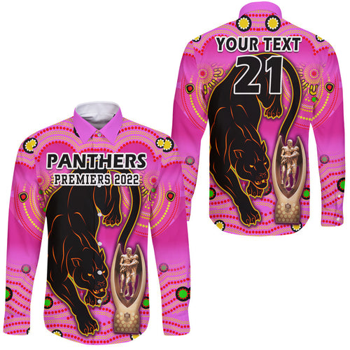 custom-personalised-penrith-panthers-rugby-hawaii-long-sleeve-button-shirt-pink-crouching-panther-premiers-2022