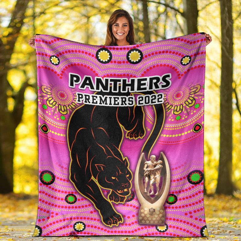 penrith-panthers-rugby-premium-blanket-pink-crouching-panther-premiers-2022