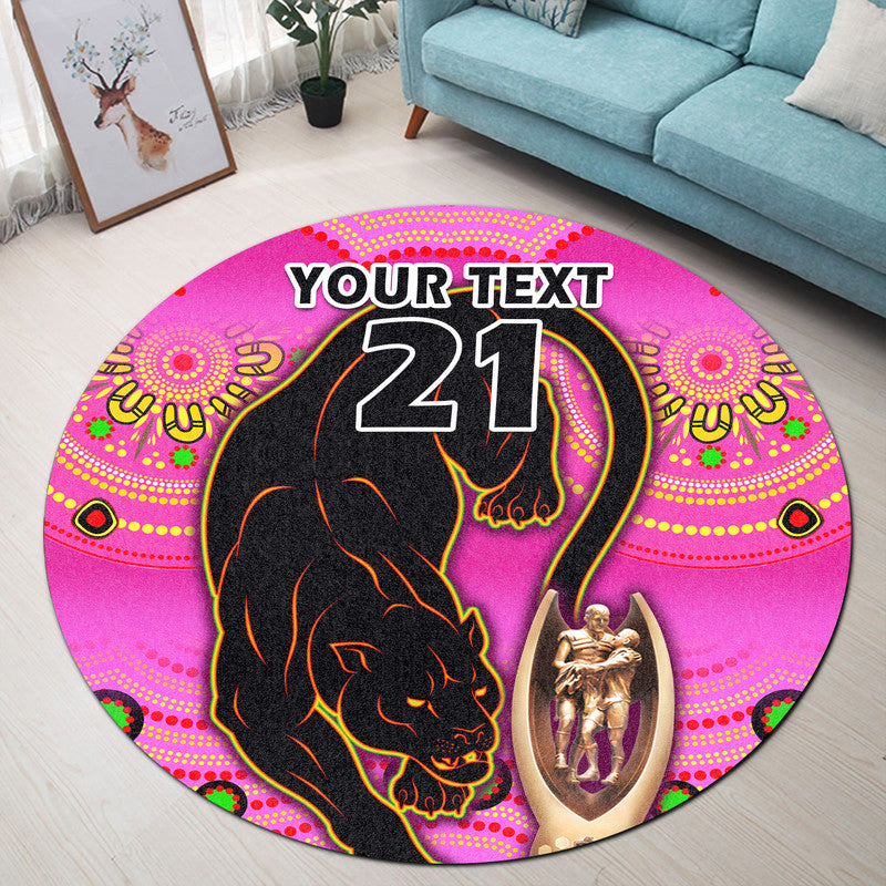 custom-personalised-penrith-panthers-rugby-round-carpet-pink-crouching-panther-premiers-2022