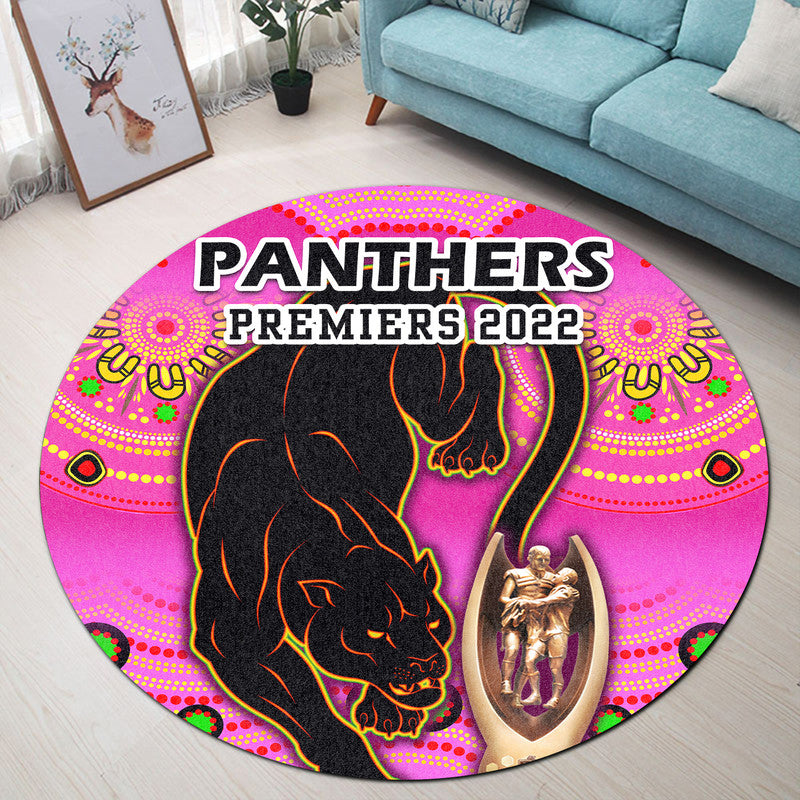 penrith-panthers-rugby-round-carpet-pink-crouching-panther-premiers-2022