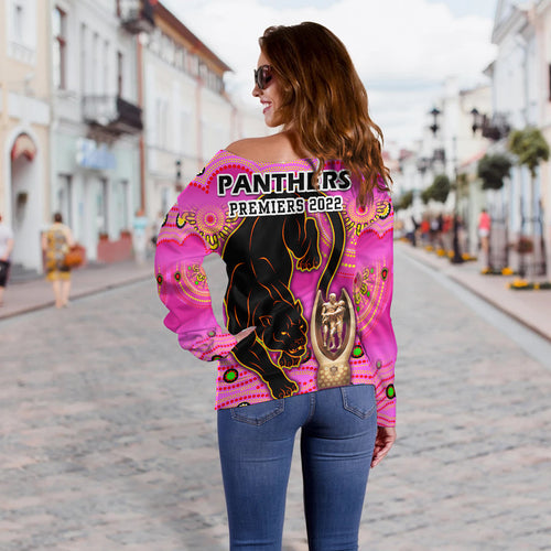 penrith-panthers-rugby-women-off-shoulder-sweater-pink-crouching-panther-premiers-2022