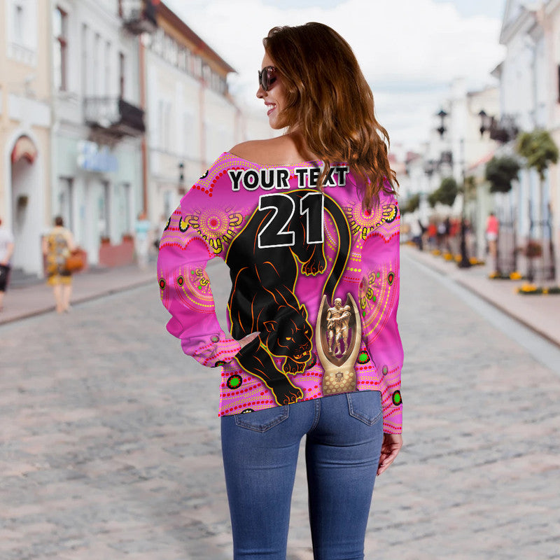 custom-personalised-penrith-panthers-rugby-women-off-shoulder-sweater-pink-crouching-panther-premiers-2022