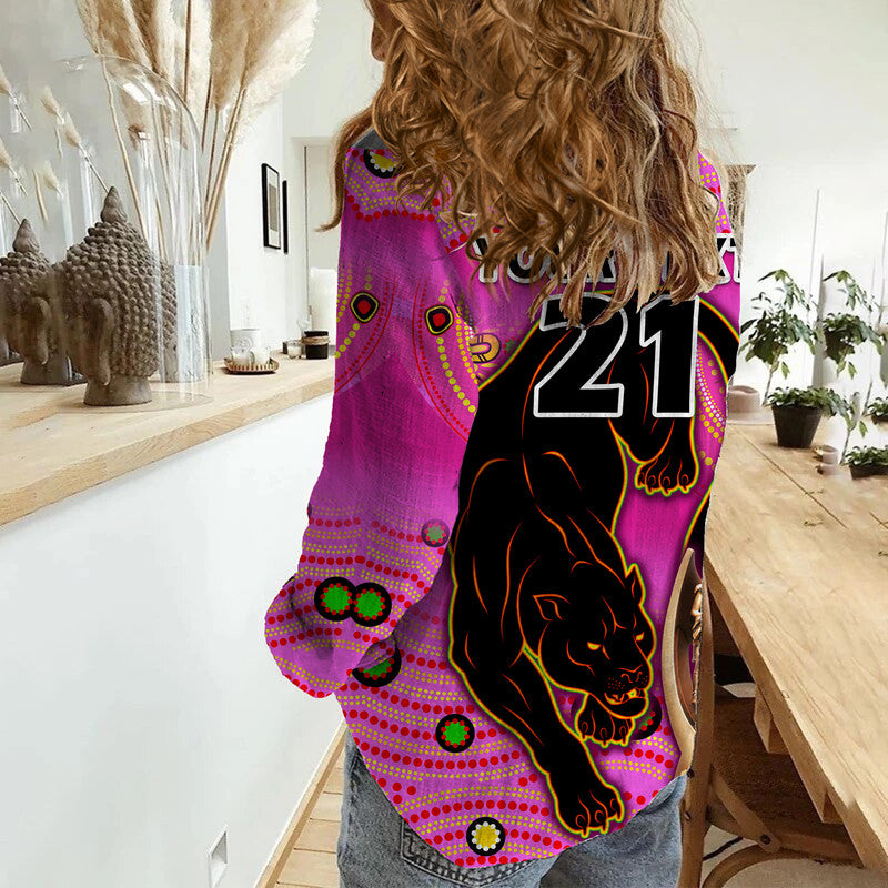 custom-personalised-penrith-panthers-rugby-women-casual-shirt-pink-crouching-panther-premiers-2022