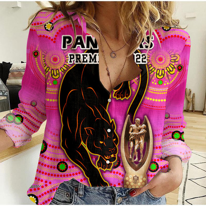 penrith-panthers-rugby-women-casual-shirt-pink-crouching-panther-premiers-2022