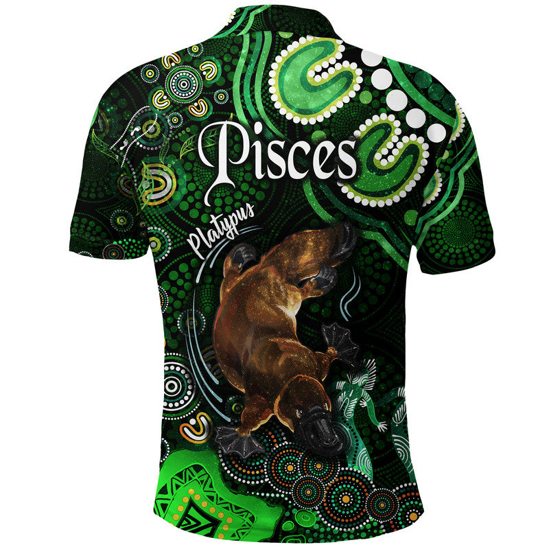 australian-astrology-polo-shirt-pisces-platypus-zodiac-aboriginal-vibes-green