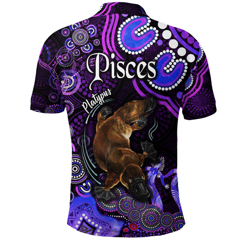 australian-astrology-polo-shirt-pisces-platypus-zodiac-aboriginal-vibes-purple