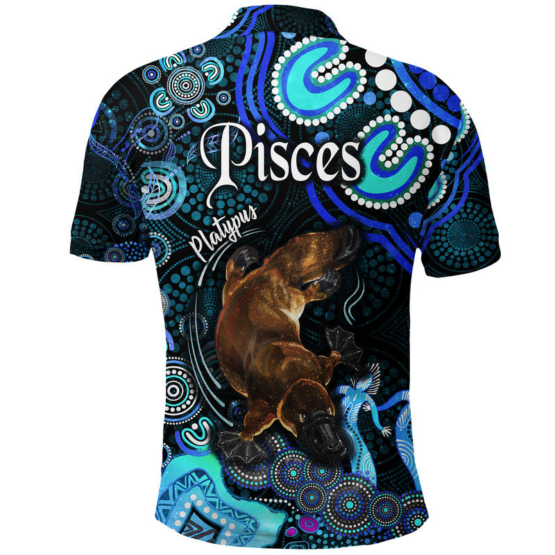 australian-astrology-polo-shirt-pisces-platypus-zodiac-aboriginal-vibes-blue