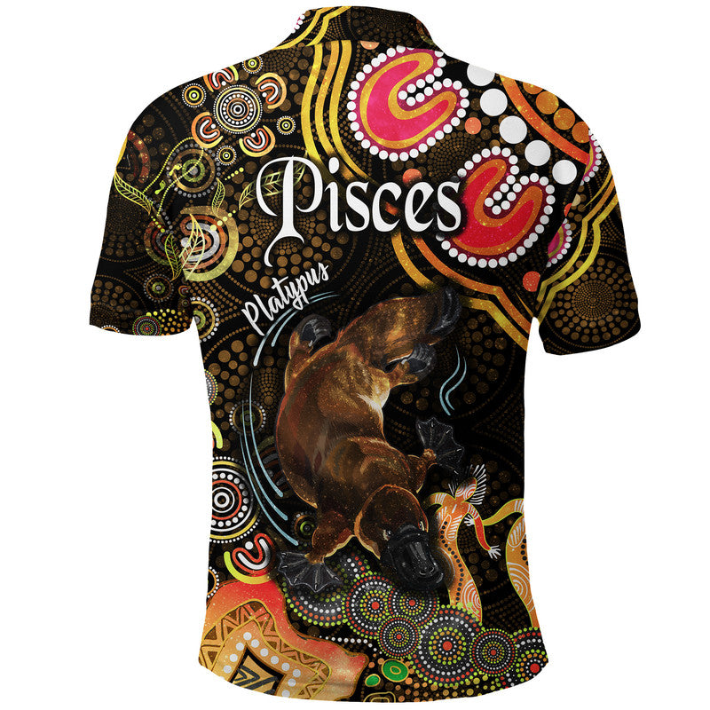 australian-astrology-polo-shirt-pisces-platypus-zodiac-aboriginal-vibes-gold