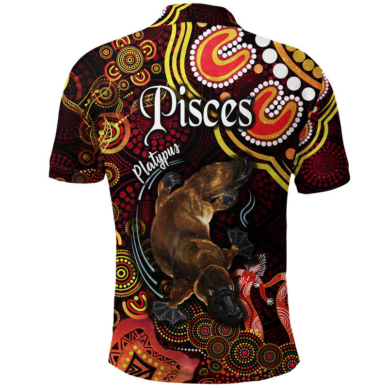 australian-astrology-polo-shirt-pisces-platypus-zodiac-aboriginal-vibes-red