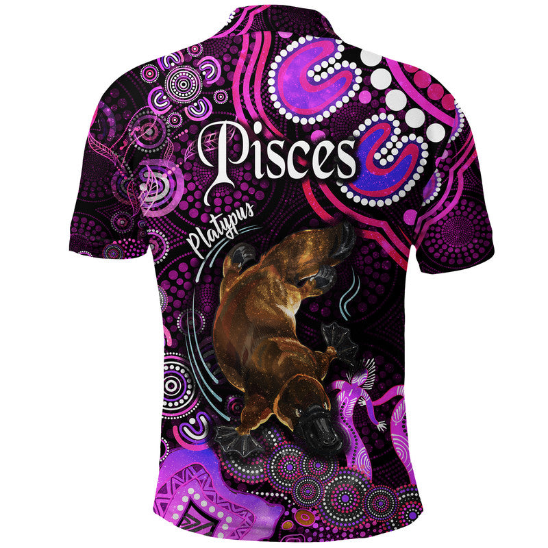 australian-astrology-polo-shirt-pisces-platypus-zodiac-aboriginal-vibes-pink