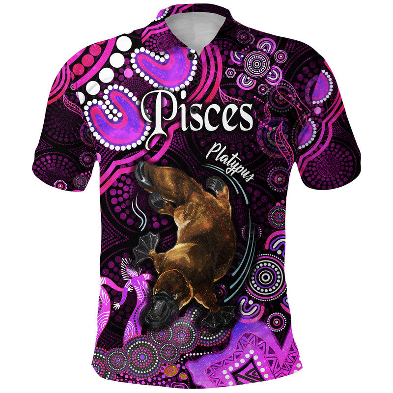 australian-astrology-polo-shirt-pisces-platypus-zodiac-aboriginal-vibes-pink