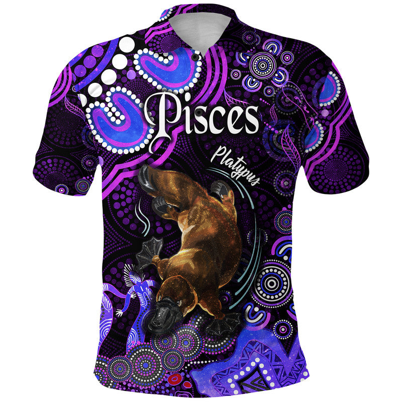custom-personalised-australian-astrology-polo-shirt-pisces-platypus-zodiac-aboriginal-vibes-purple