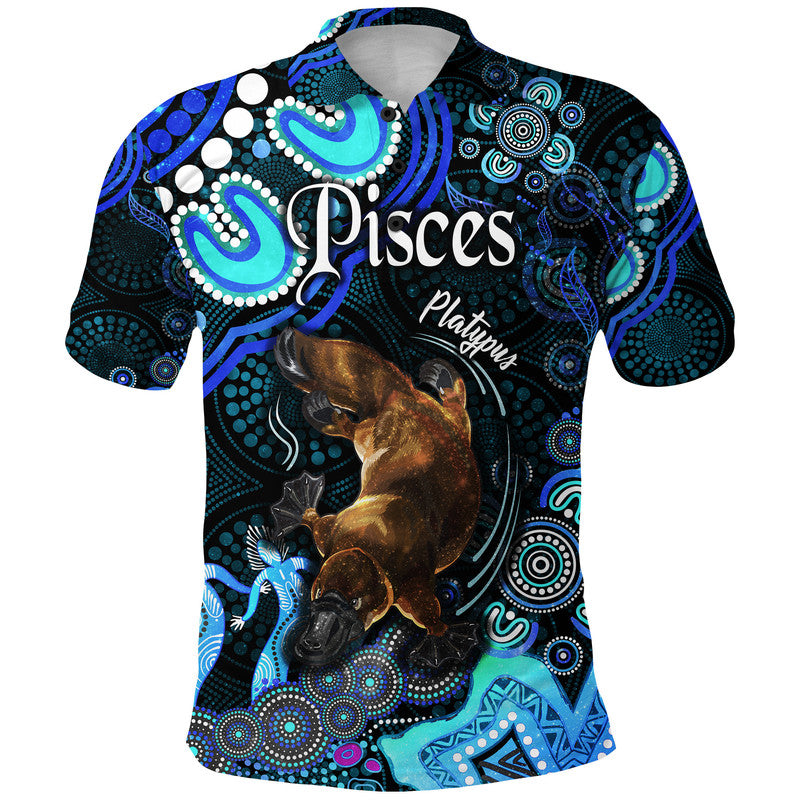 australian-astrology-polo-shirt-pisces-platypus-zodiac-aboriginal-vibes-blue