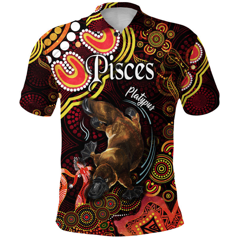 australian-astrology-polo-shirt-pisces-platypus-zodiac-aboriginal-vibes-red