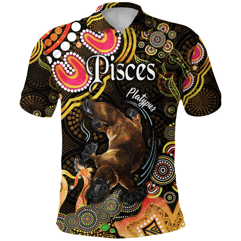 custom-personalised-australian-astrology-polo-shirt-pisces-platypus-zodiac-aboriginal-vibes-gold