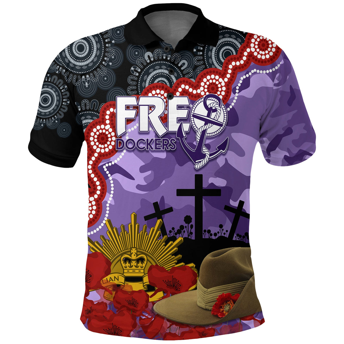 freo-dockers-football-anzac-2023-polo-shirt-aboriginal-mix-slouch-hat