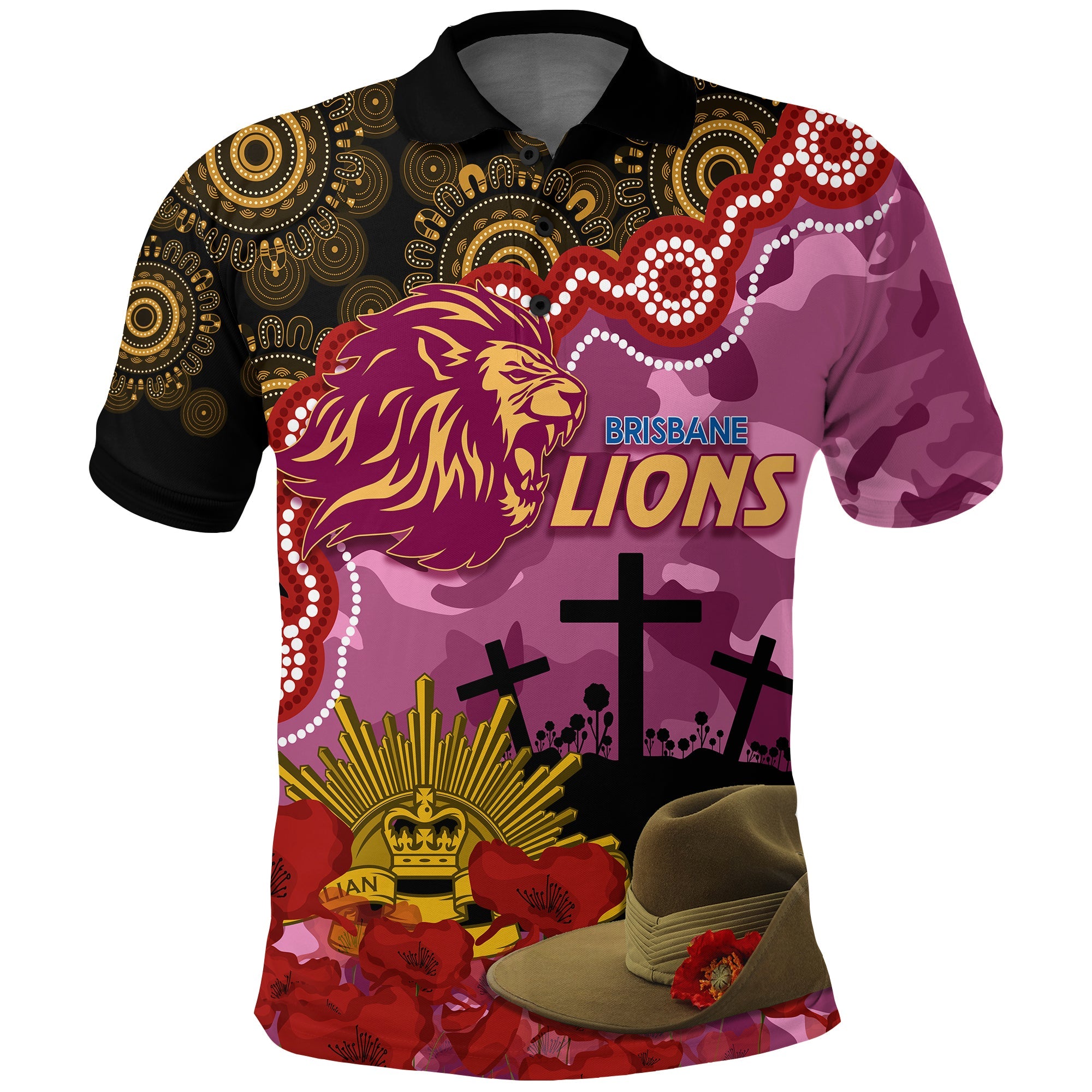 lions-football-anzac-2023-polo-shirt-aboriginal-mix-slouch-hat