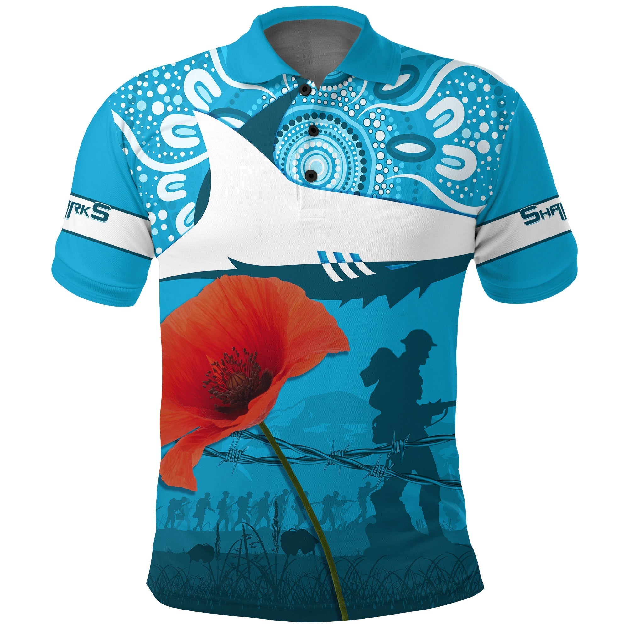 sharkies-rugby-polo-shirt-anzac-day-barb-wire-style