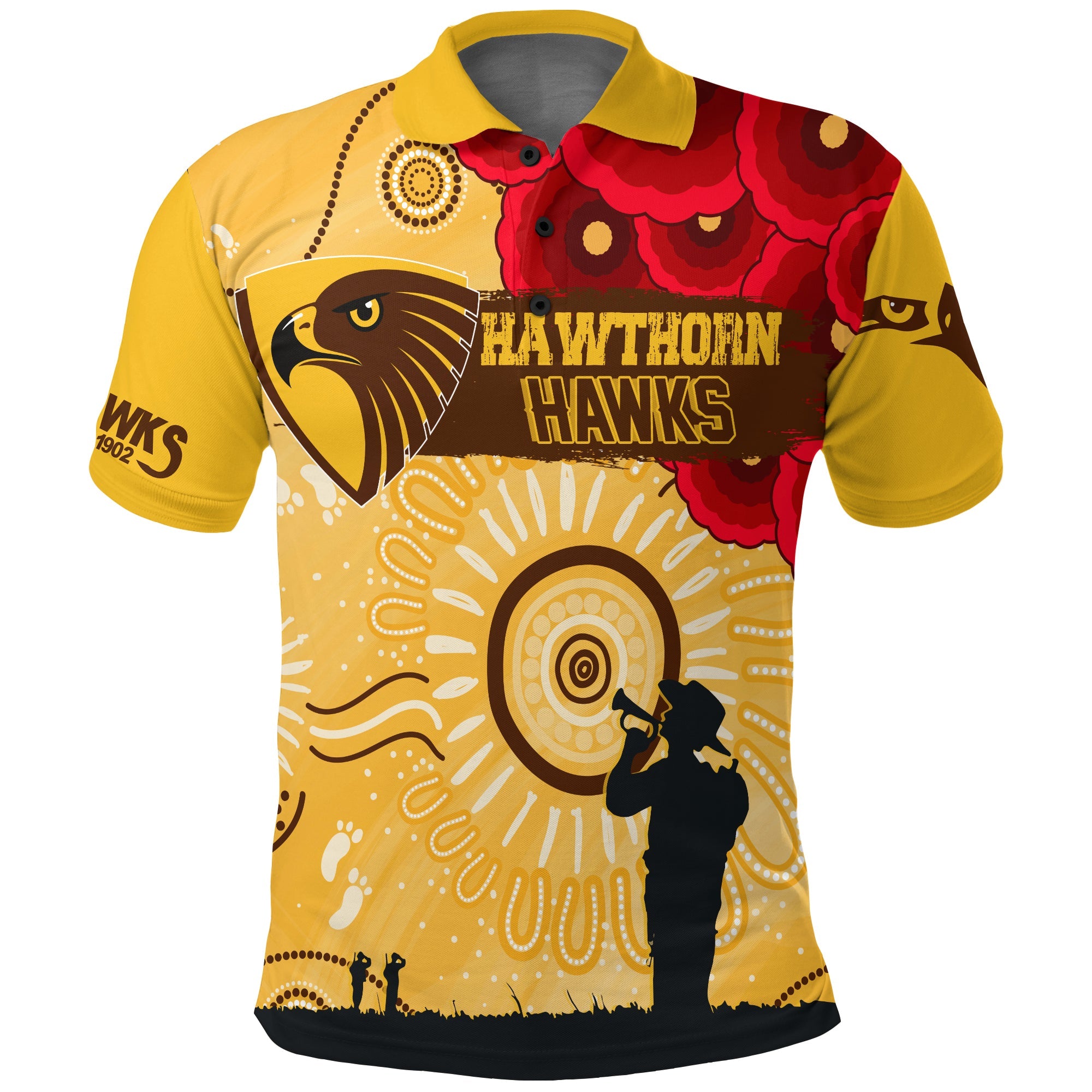 custom-personalised-hawthorn-hawks-indigenous-anzac-day-polo-shirt-we-will-remember