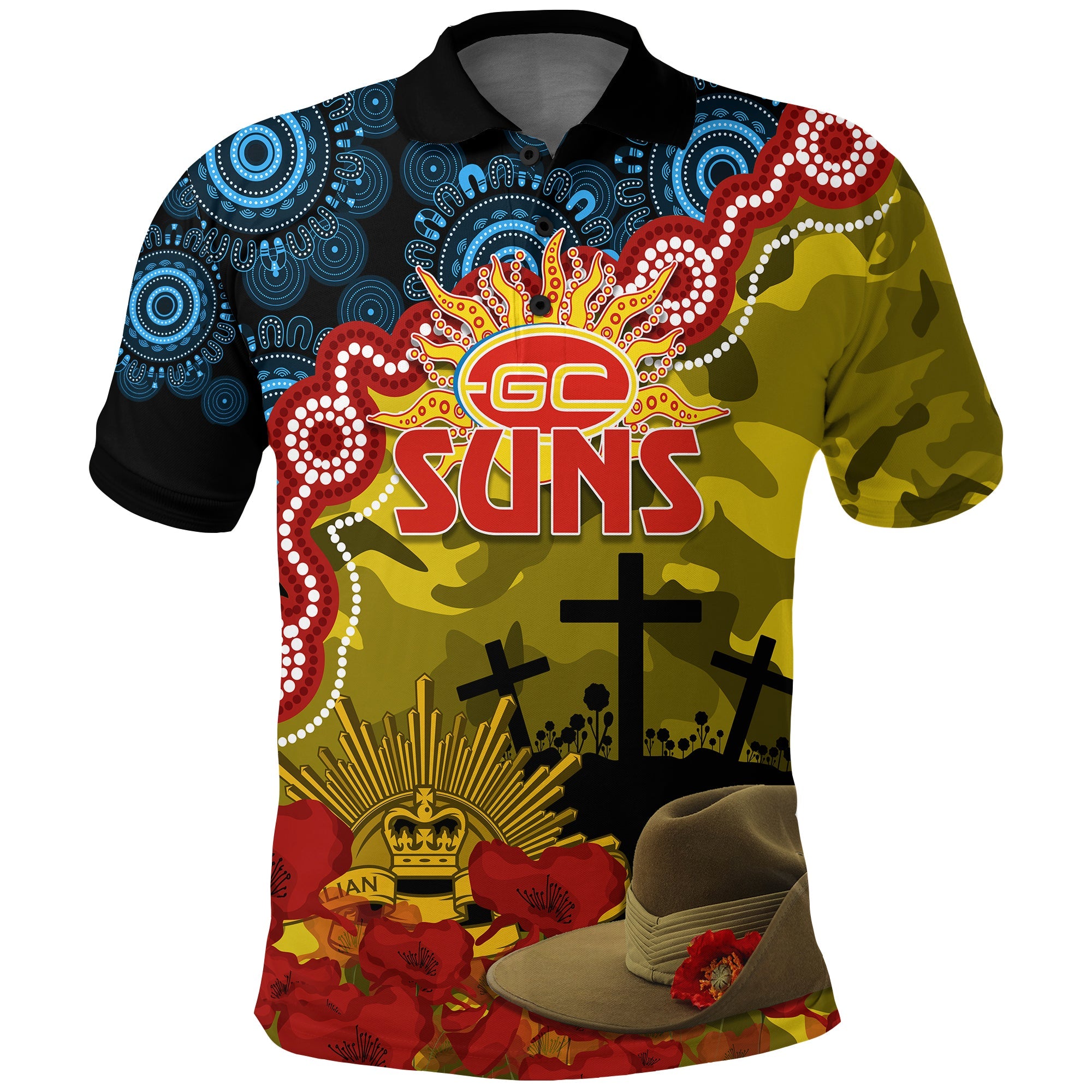 gc-suns-football-anzac-2023-polo-shirt-aboriginal-mix-slouch-hat
