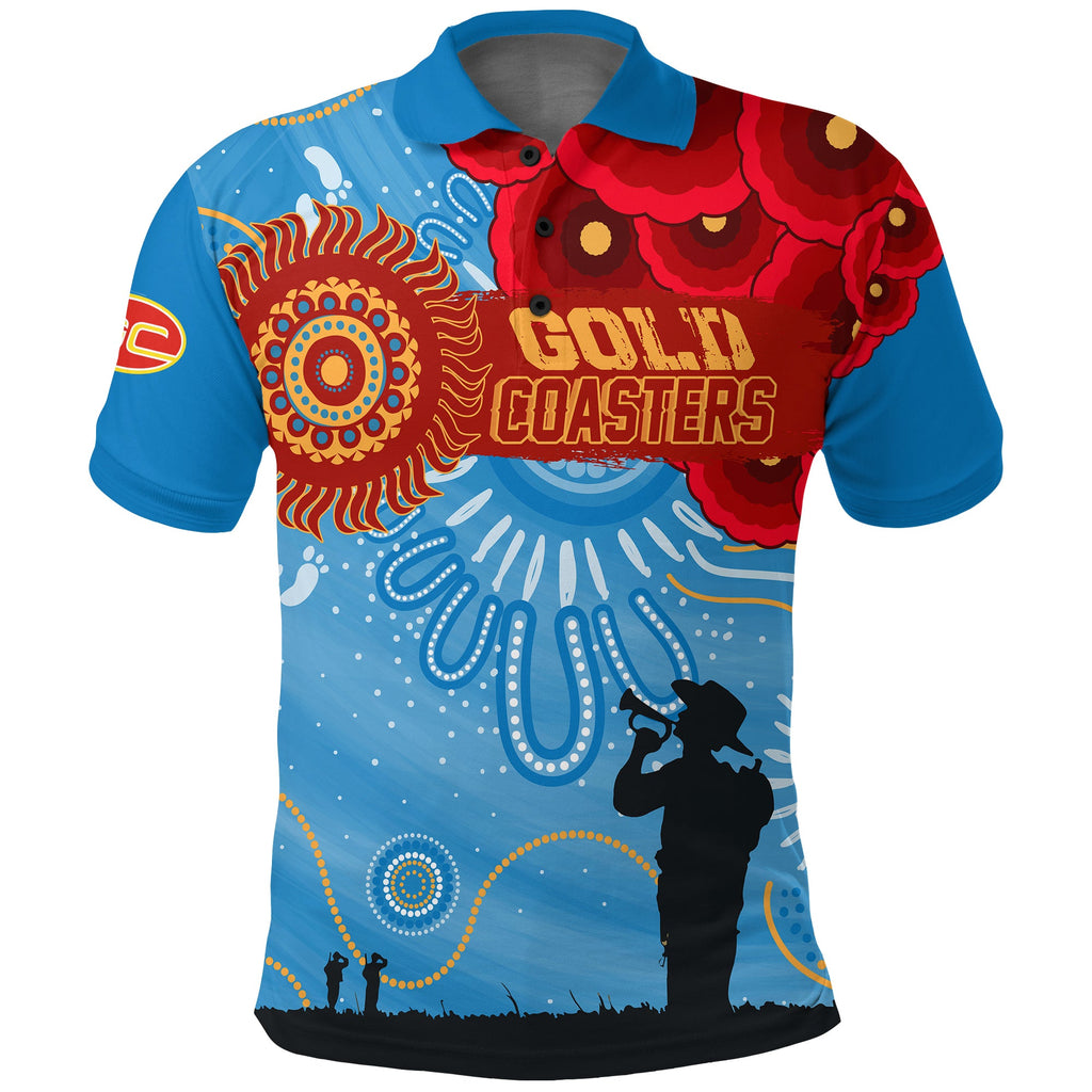 custom-personalised-gold-coaster-sunnies-indigenous-anzac-day-polo-shirt-we-will-remember