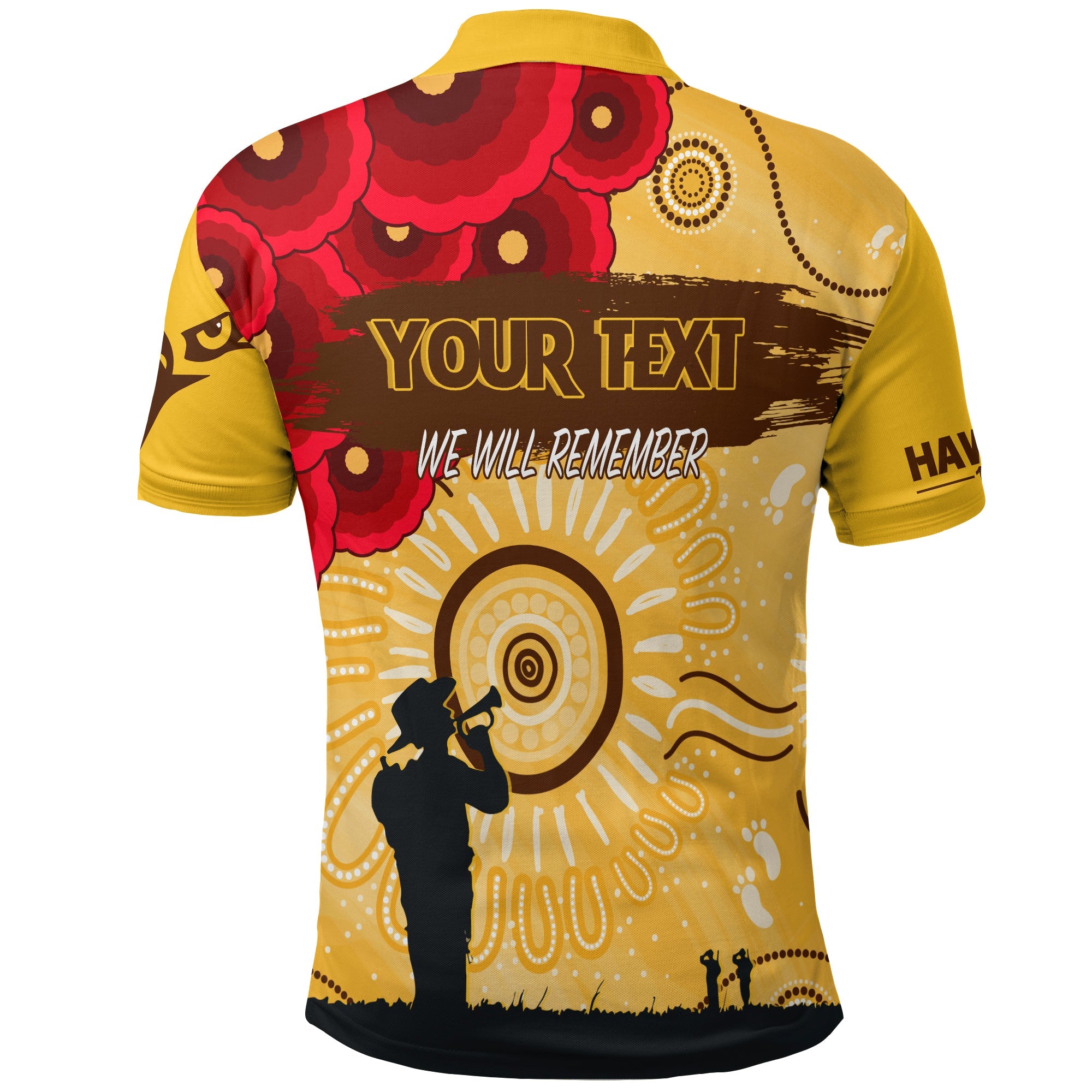 custom-personalised-hawthorn-hawks-indigenous-anzac-day-polo-shirt-we-will-remember