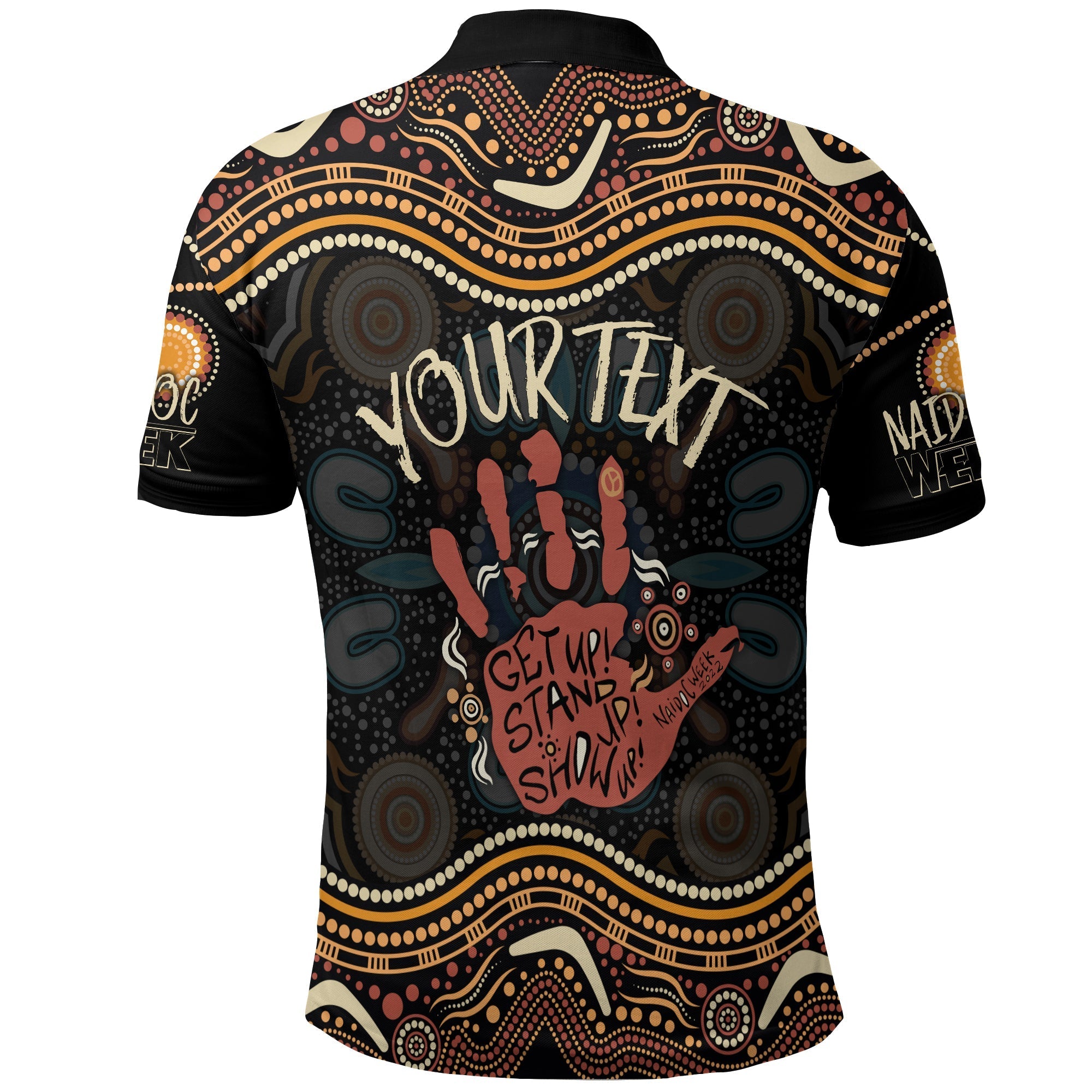 personalised-naidoc-week-2022-polo-shirt-aboriginal-art-hand-stencils