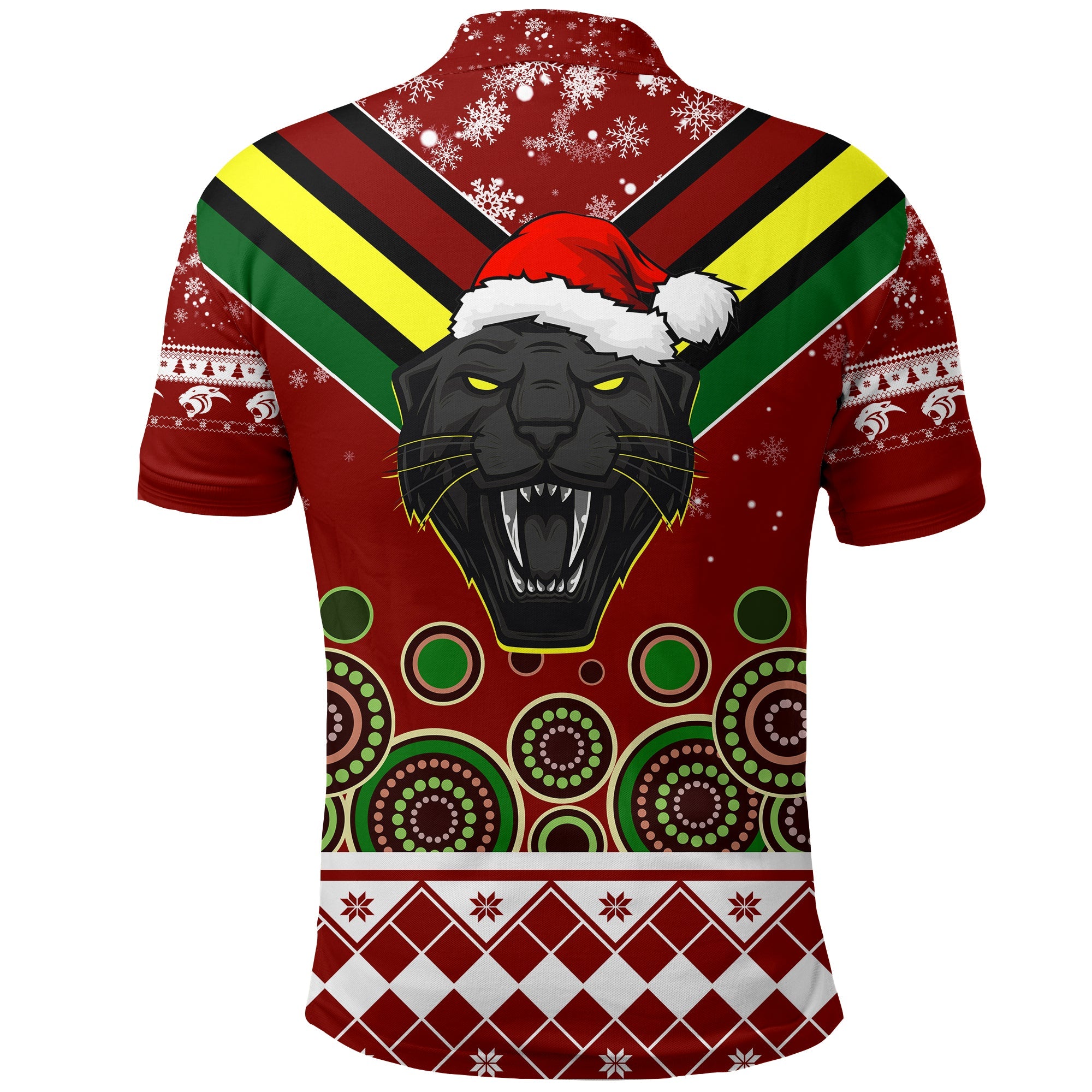 aboriginal-christmas-black-panther-with-santa-hat-polo-shirt