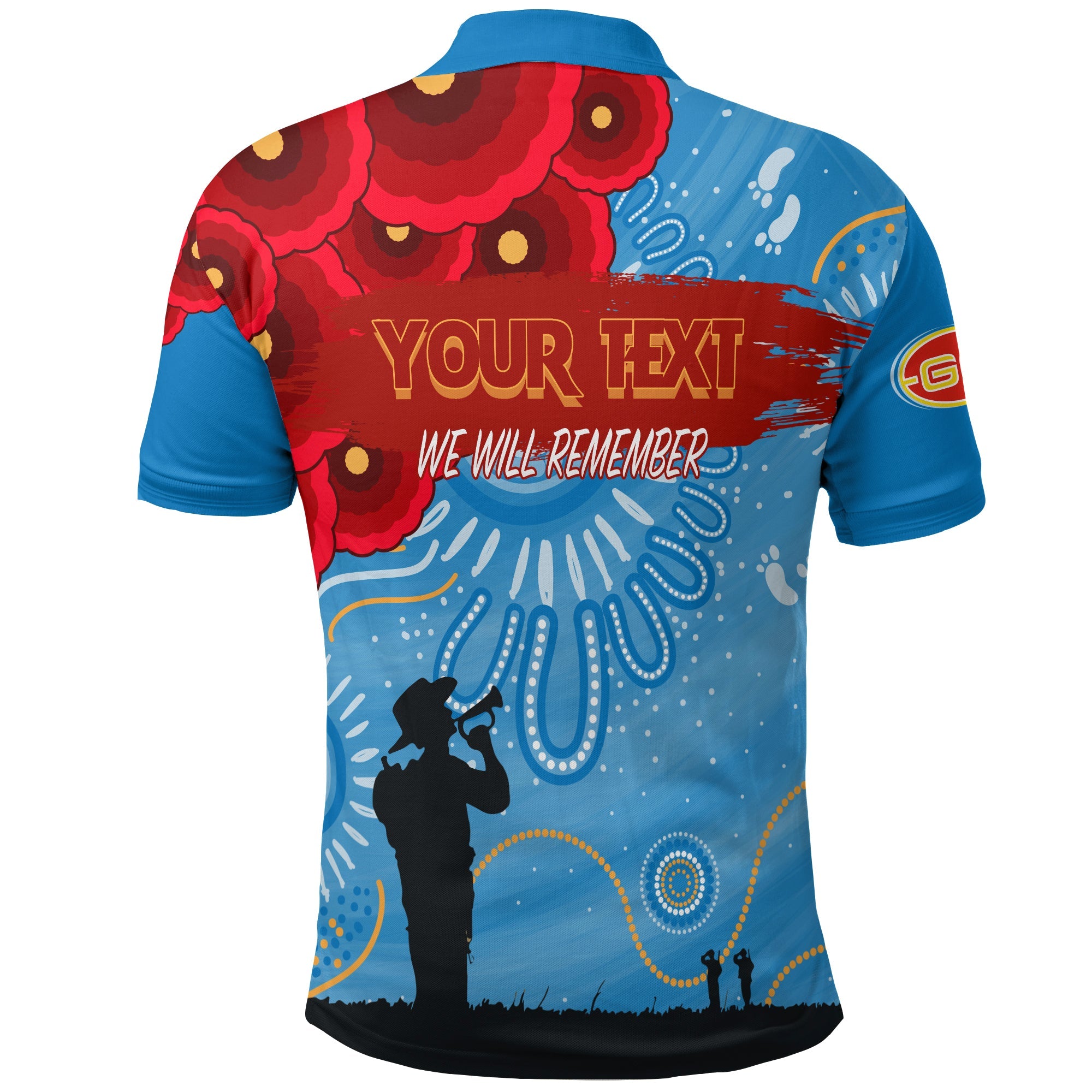 custom-personalised-gold-coaster-sunnies-indigenous-anzac-day-polo-shirt-we-will-remember