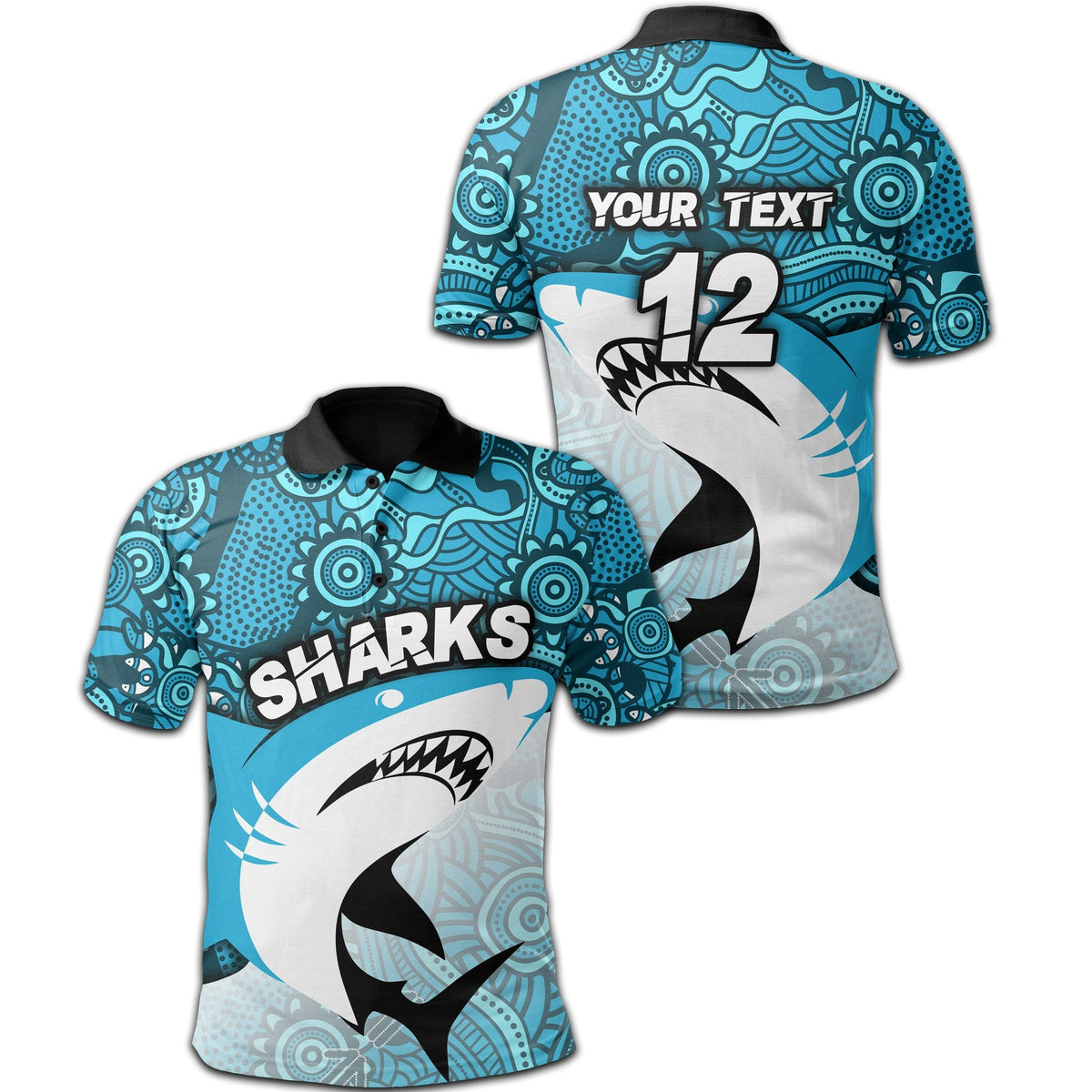 custom-personalised-sharks-aboriginal-polo-shirt-sea-wave-style