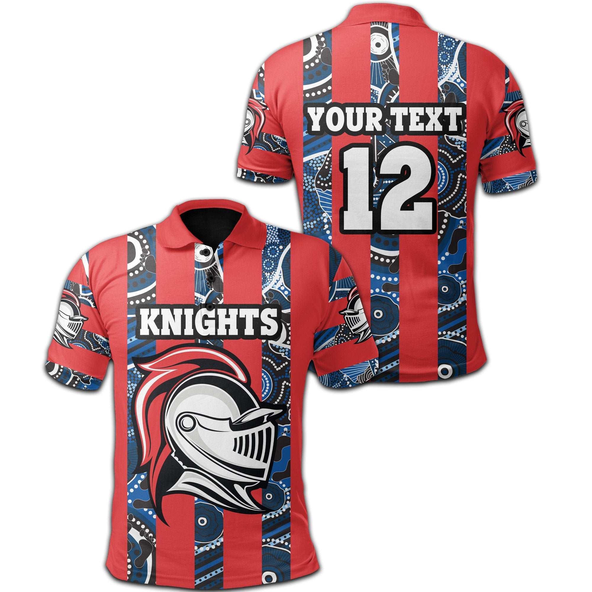 custom-personalised-knights-polo-shirt-newcastle-aboriginal-vertical-style