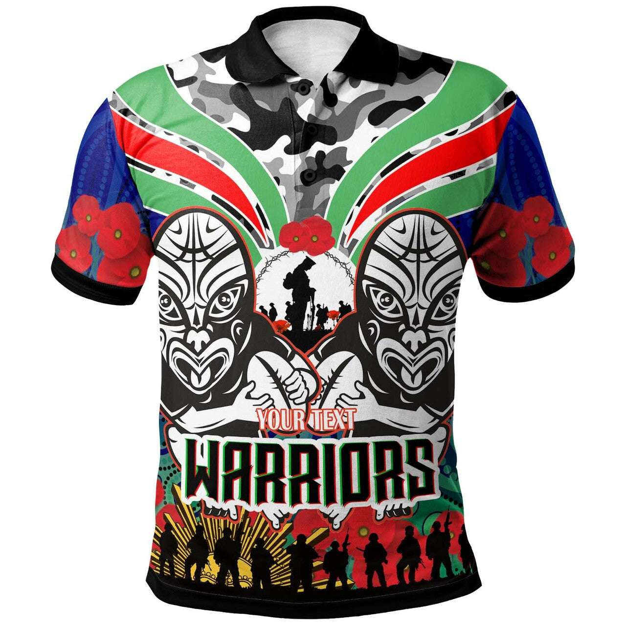 warrior-rugby-polo-shirt-custom-anzac-new-zealand-warrior-maori-mask-and-aboriginal-polo-shirt
