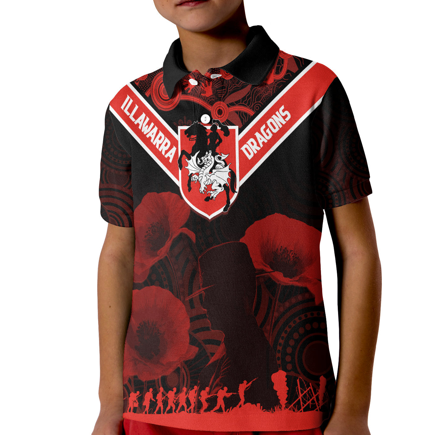 illawarra-dragons-rugby-personalised-polo-shirt-anzac-day-red-poppies