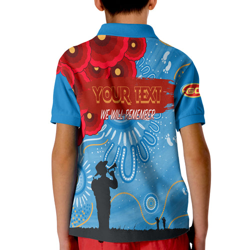custom-personalised-gold-coaster-sunnies-indigenous-anzac-day-kid-polo-shirt-we-will-remember