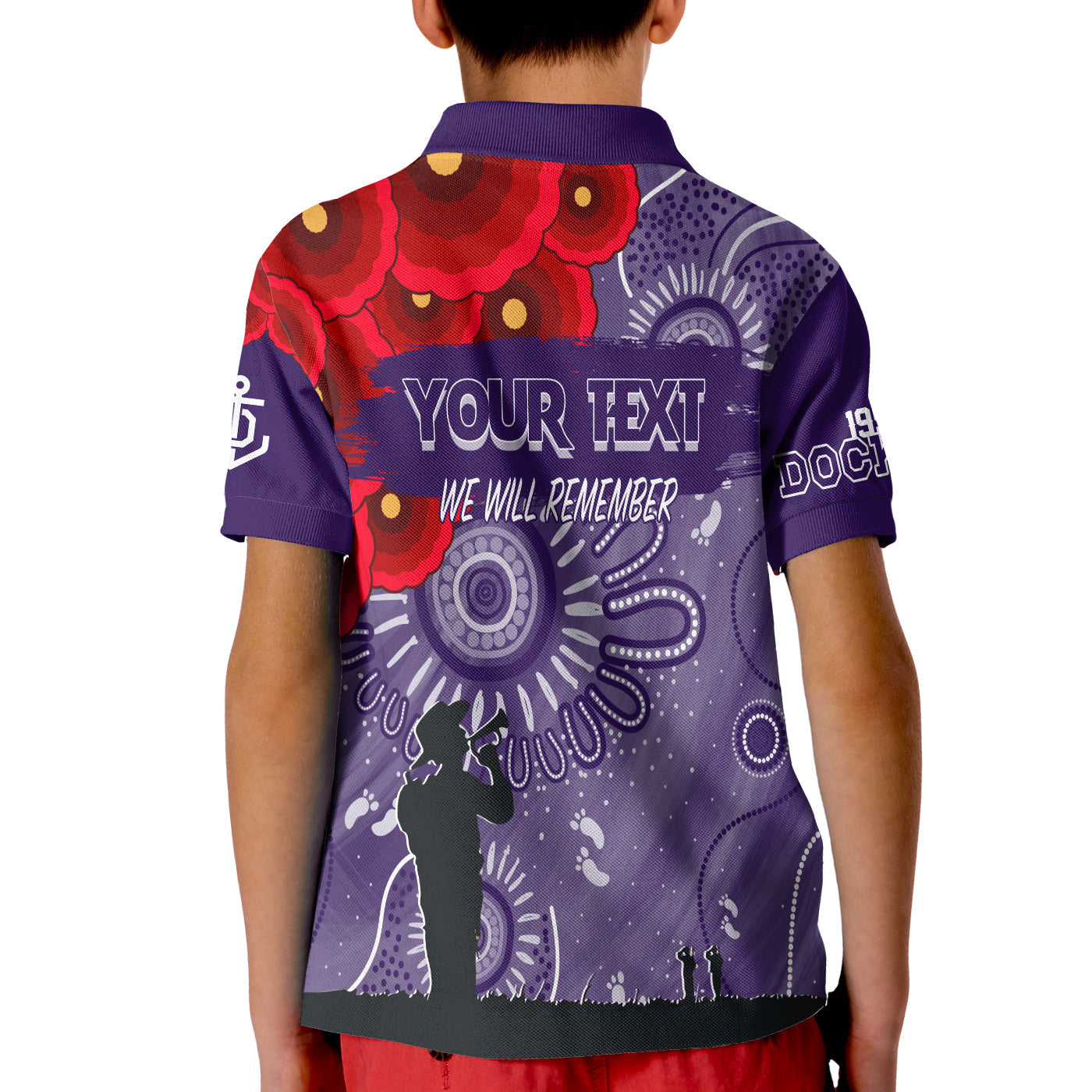 custom-personalised-freo-dockers-indigenous-anzac-day-kid-polo-shirt-we-will-remember