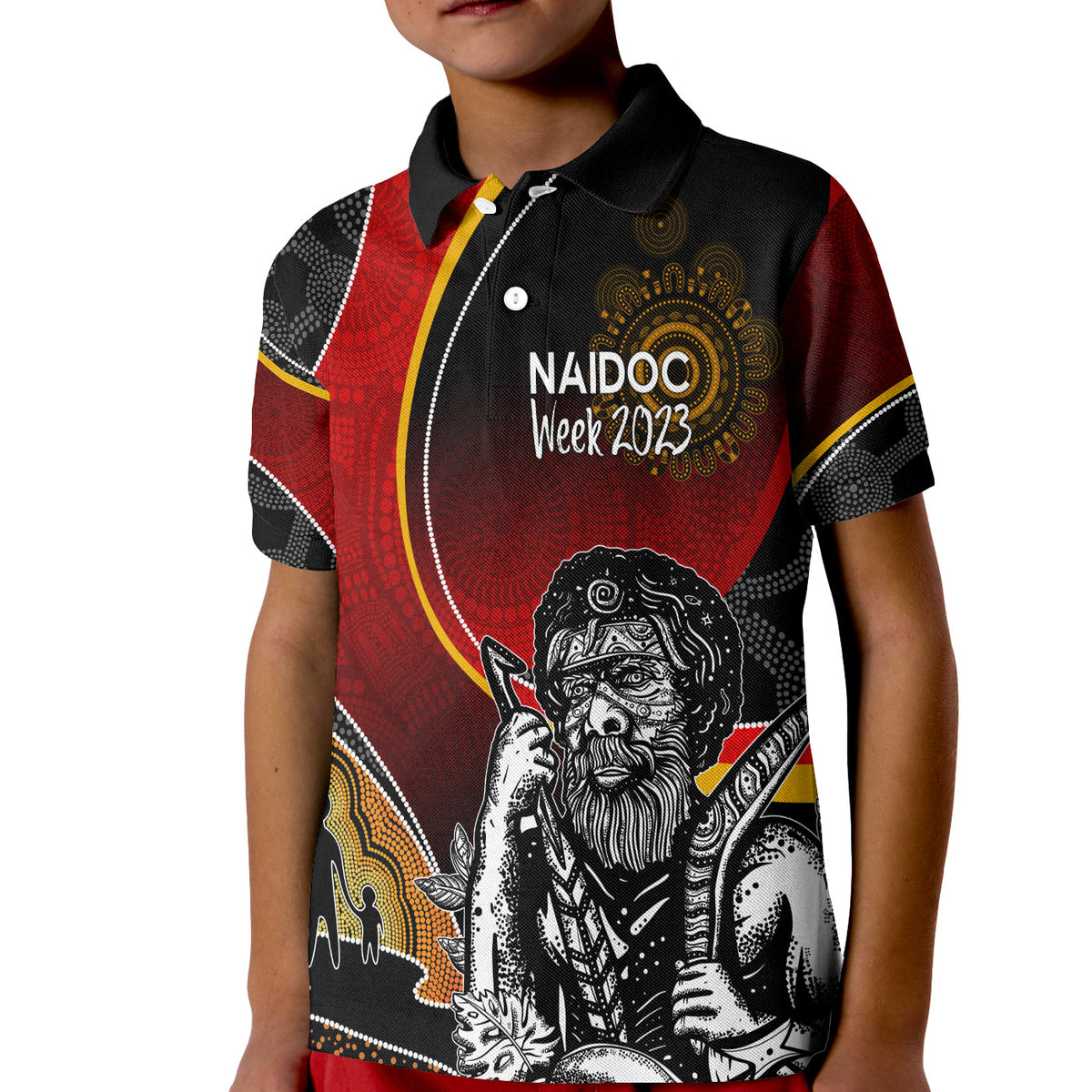 naidoc-week-2023-polo-shirt-kid-aboriginal-art-for-our-elders