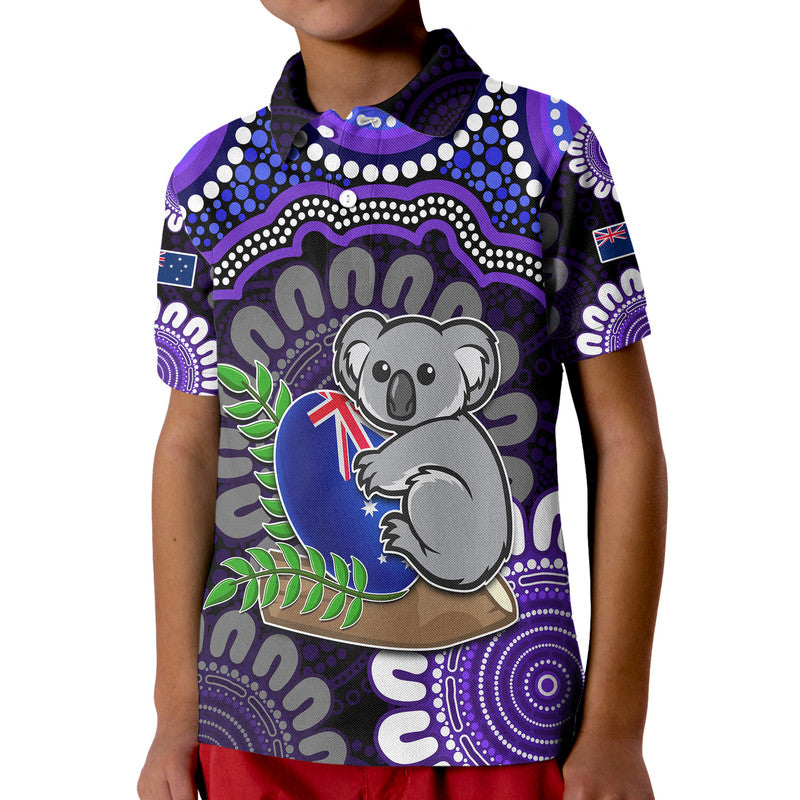 custom-personalised-australia-koala-aboriginal-polo-shirt-koala-hugging-rugby-ball-purple