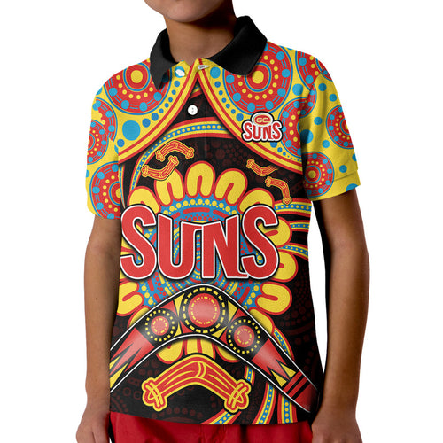 custom-personalised-suns-football-polo-shirt-boomerang-indigenous-dots