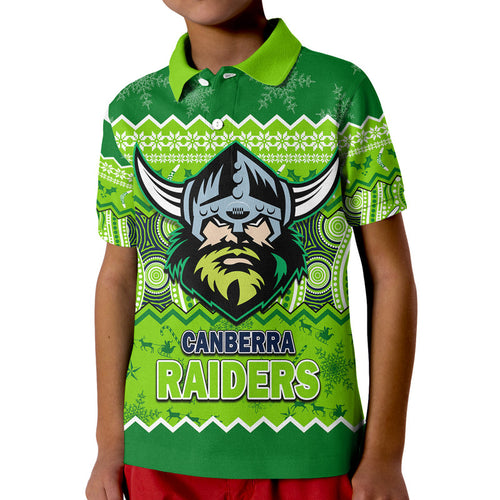 custom-personalised-canberra-the-green-machine-raiders-aboriginal-christmas-vibe-polo-shirt