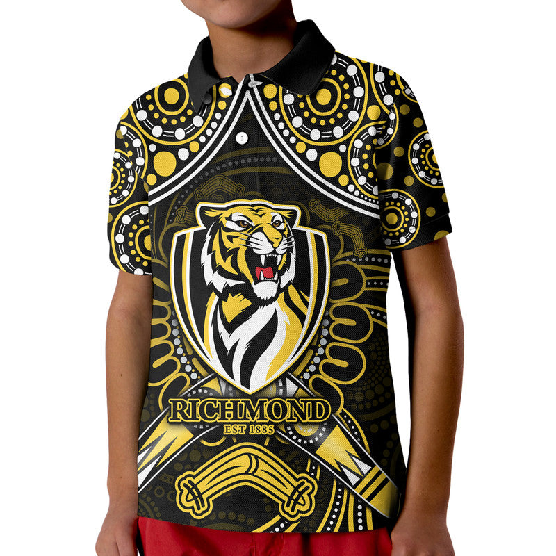 custom-personalised-richmond-tigers-football-polo-shirt-boomerang-indigenous-dots
