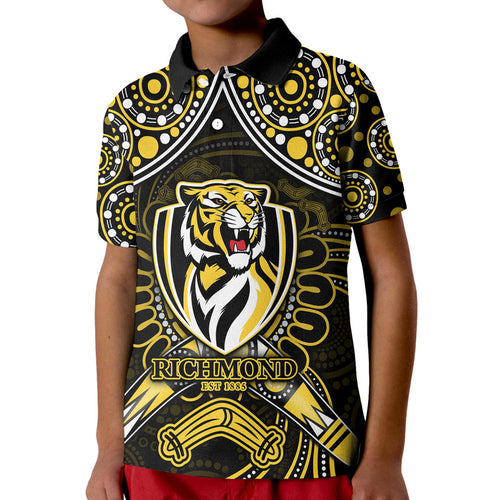 custom-personalised-richmond-tigers-football-polo-shirt-boomerang-indigenous-dots