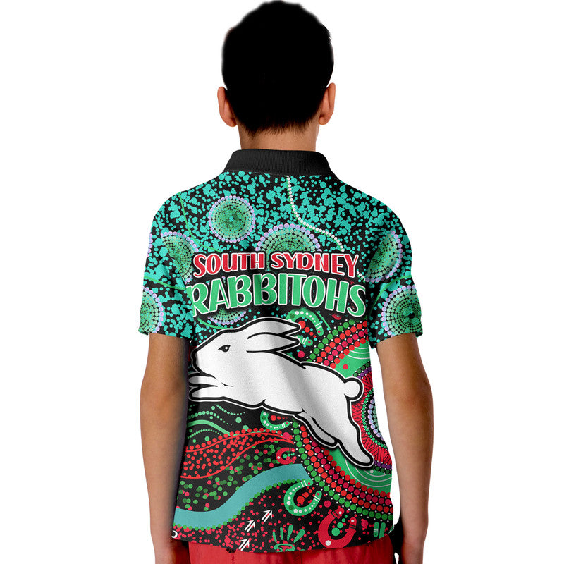 rabbitohs-rugby-kid-polo-shirt-aboriginal-dots-verion