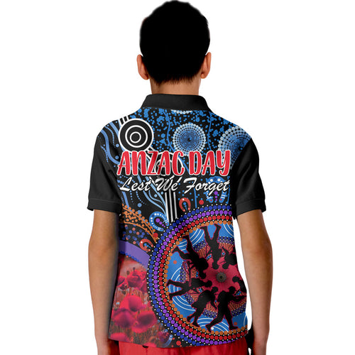 australia-anzac-day-kid-polo-shirt-aboriginal-military-and-poppy-flowers-style