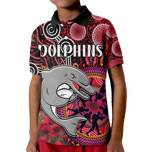 custom-personalised-dolphins-rugby-anzac-polo-shirt-aboriginal-military-and-poppy-flowers