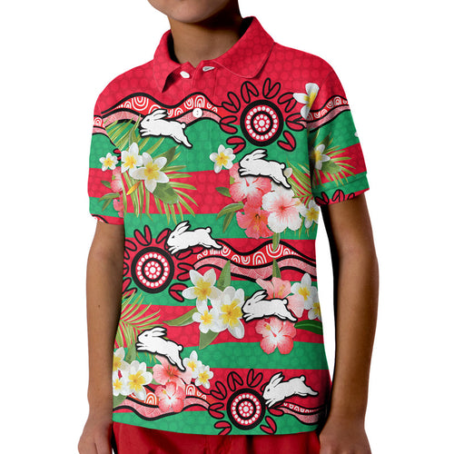 custom-personalised-rabbitohs-rugby-polo-shirt-tropical-flowers-and-palm-hawaiian-style